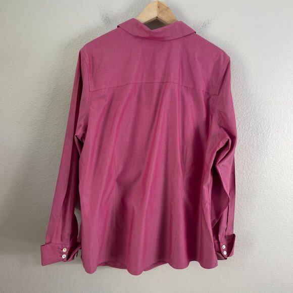 Foxcroft NYC Womens Plus 16W Fitted Heritage Non Iron Pink Button Up Shirt Top - Picture 9 of 10